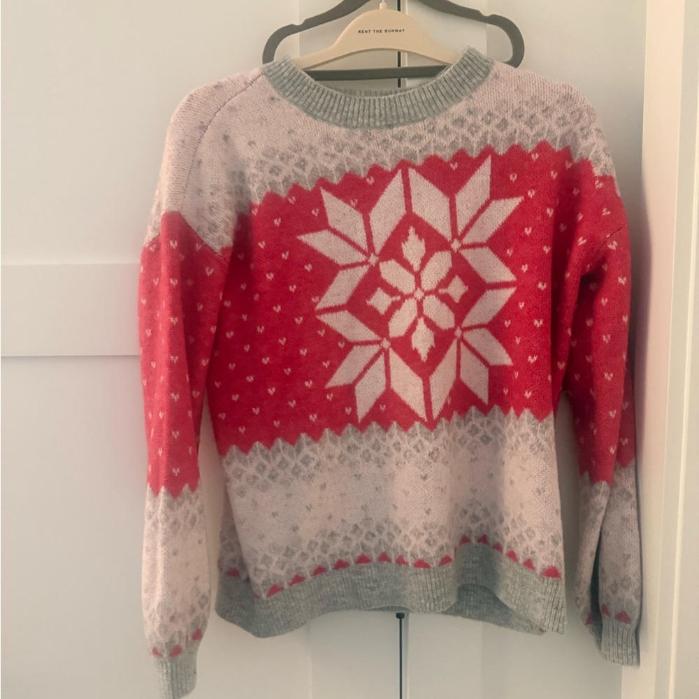LOFT Pink and Gray Snowflake Sweater